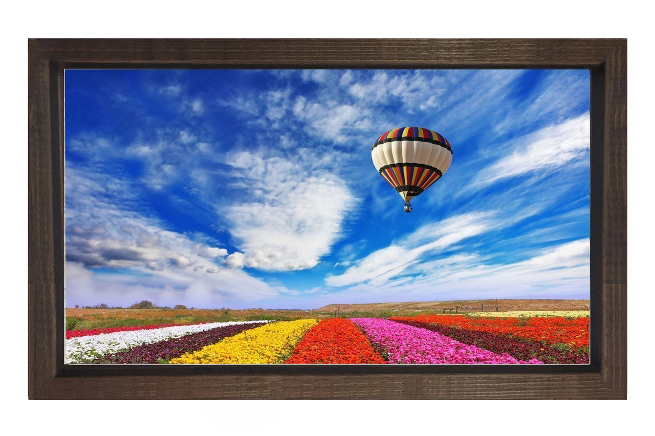 Balon Ve Çiçek Tarlası Manzara Tablosu Kahverengi Ahşap - 70x100