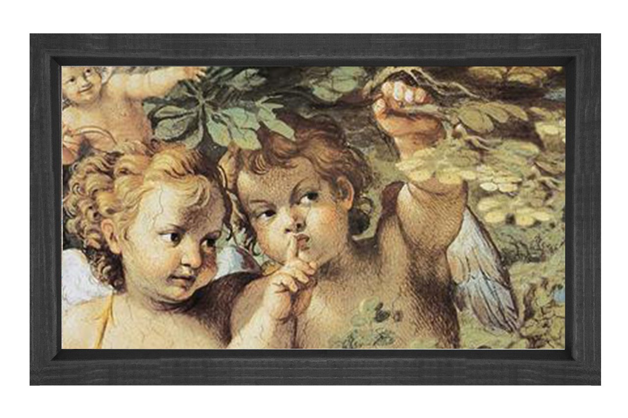 Melekli Bahçe Tablosu Siyah Ahşap Çerçeve - 100x200