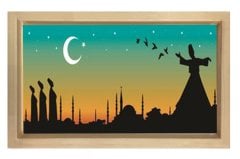 İstanbul Ve Mevleviler Tablosu Naturel Ahşap Çerçeve - 40x60