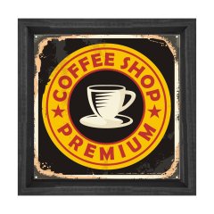 Kahve Dükkanı Vintage Afiş Tablosu Siyah Ahşap Çerçeve - 70x70