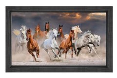 Koşan Atlar Tablosu Siyah Ahşap Çerçeve - 70x100