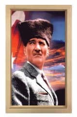 Atatürk Ve Bayrak Tablosu Naturel Ahşap - 50x90
