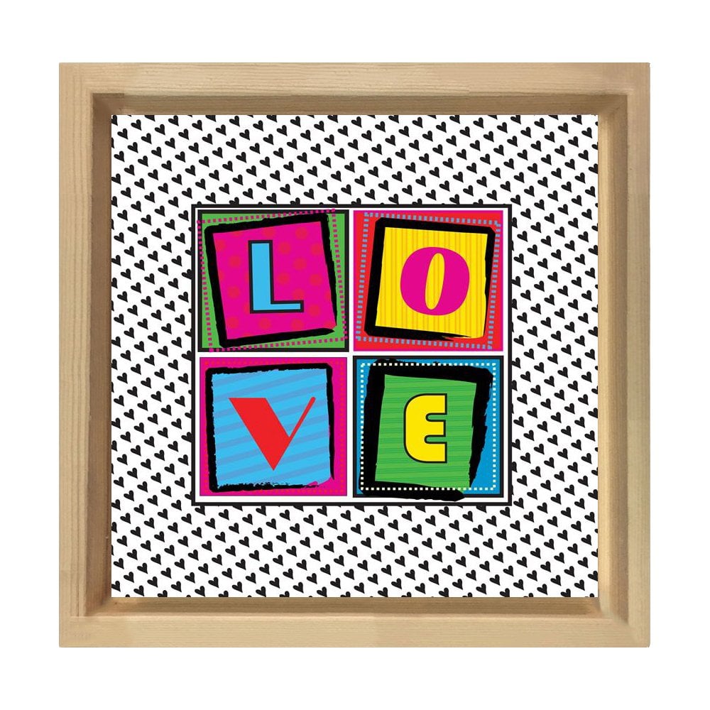 Vintage Love Yazısı Tablosu Naturel Ahşap Çerçeve - 60x60