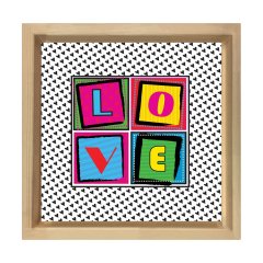 Vintage Love Yazısı Tablosu Naturel Ahşap Çerçeve - 60x60