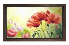 Kırmızı Gül ve Gelincik Çiçekleri Tablosu Kahverengi Ahşap Çerçeve - 100x200
