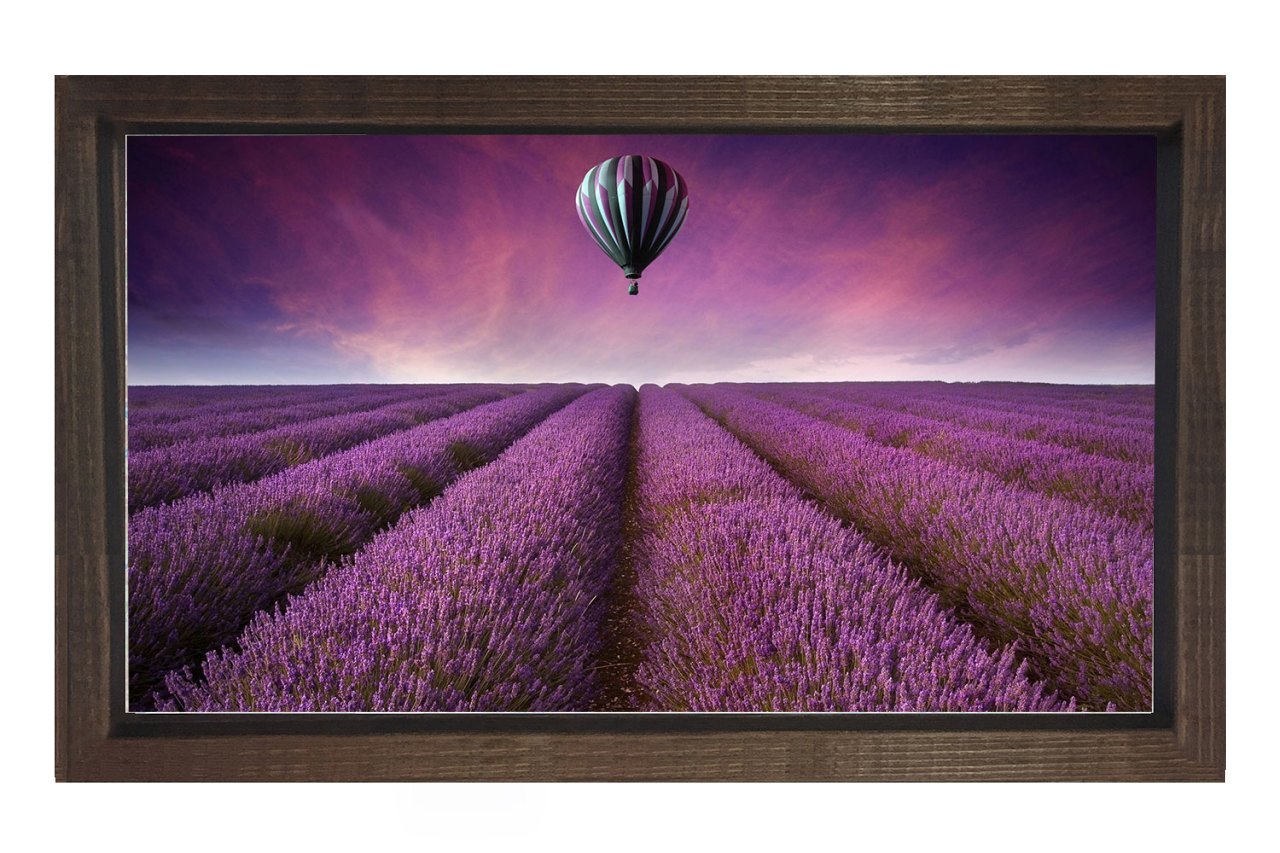 Uçan Balon Ve Lavanta Manzarası Tablosu Kahverengi Ahşap Çerçeve - 50x90