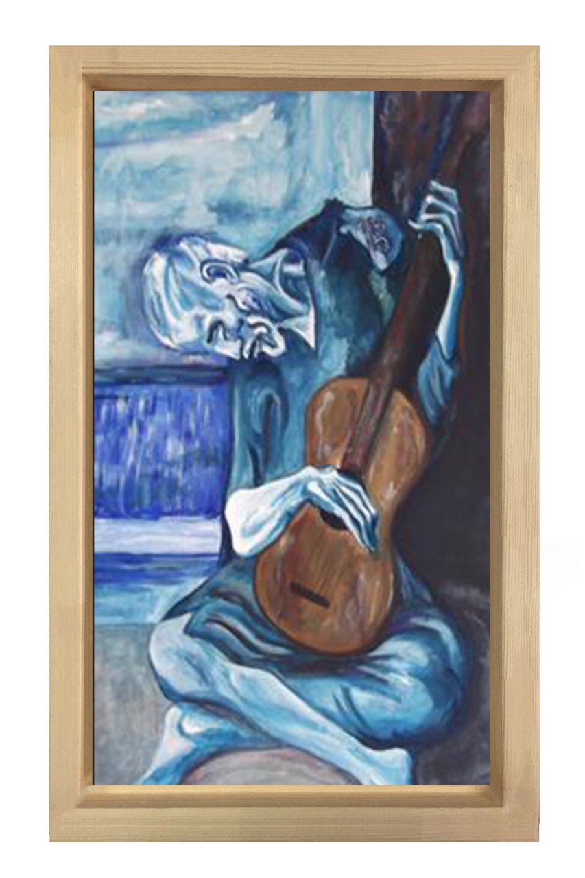 Yaşlı Gitarist Tablosu Naturel Ahşap Çerçeve - 45x30