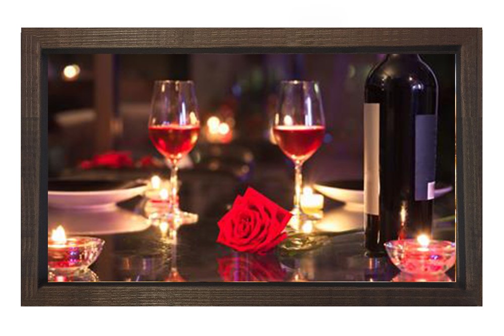 Romantik Masa Ve Şarap Kadehleri Tablosu Kahverengi Ahşap - 70x100