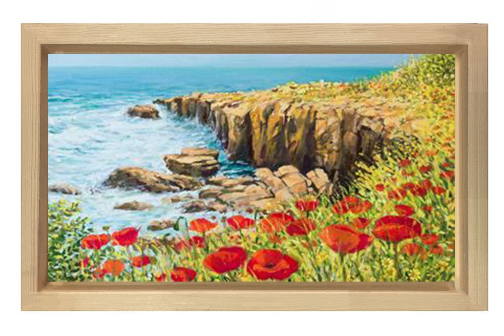Gelincik Deniz Kıyısı Tablosu Naturel Ahşap - 45x30