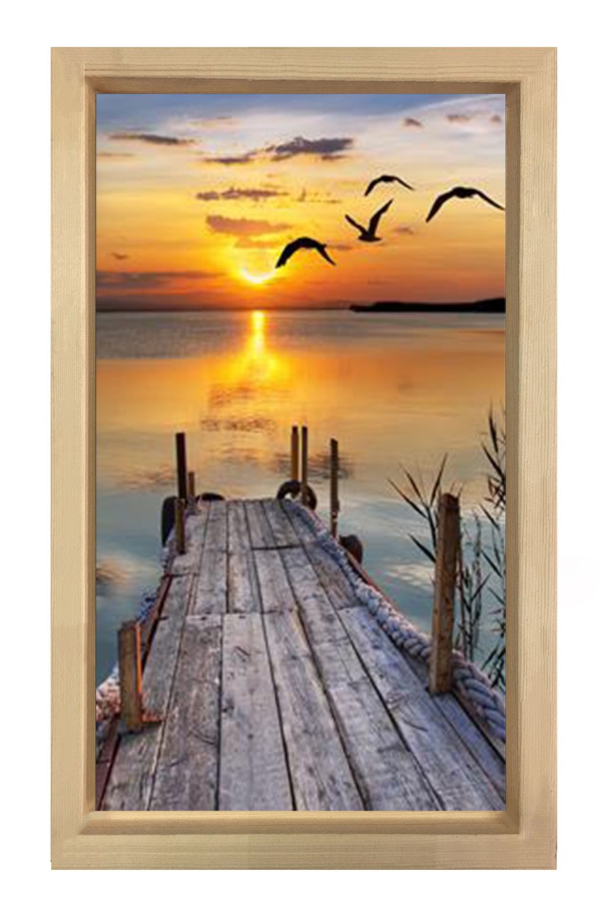 Derinlikli İskele Gün Doğumu Tablosu Naturel Ahşap Çerçeve - 40x60