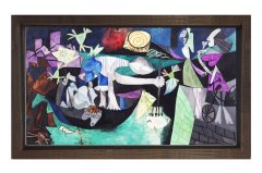 Antibes’te Gece Balık Avı Tablosu Kahverengi Ahşap - 40x60