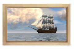 Vintage Yelkenli Tablosu Naturel Ahşap Çerçeve - 45x30