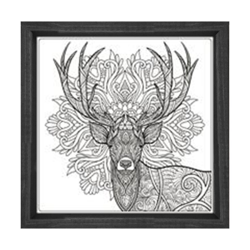 Mandala Geyik Tablosu Siyah Ahşap Çerçeve - 90x90
