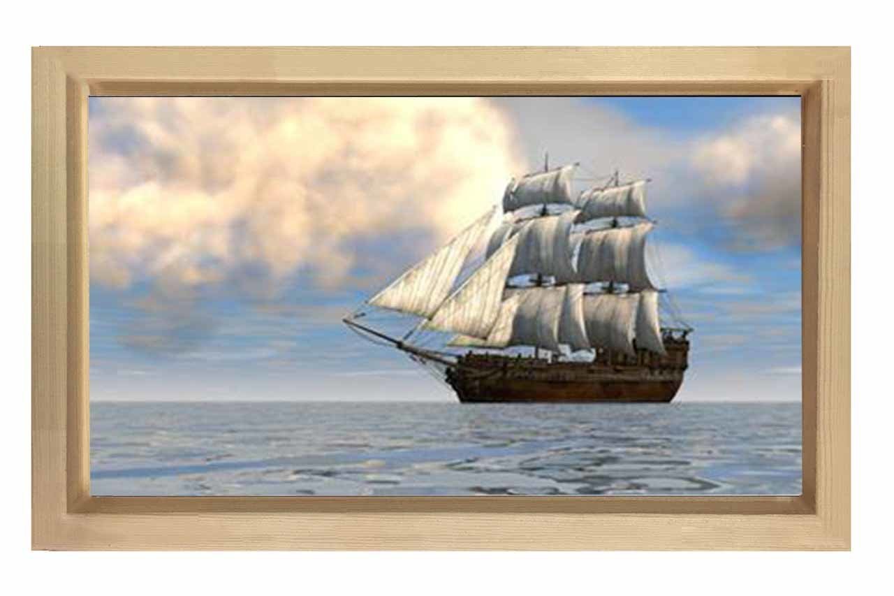 Vintage Yelkenli Tablosu Naturel Ahşap Çerçeve - 50x70