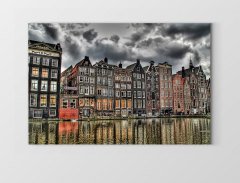 Amsterdam ve Amstel Irmağı Tablosu Çerçevesiz - 45x30