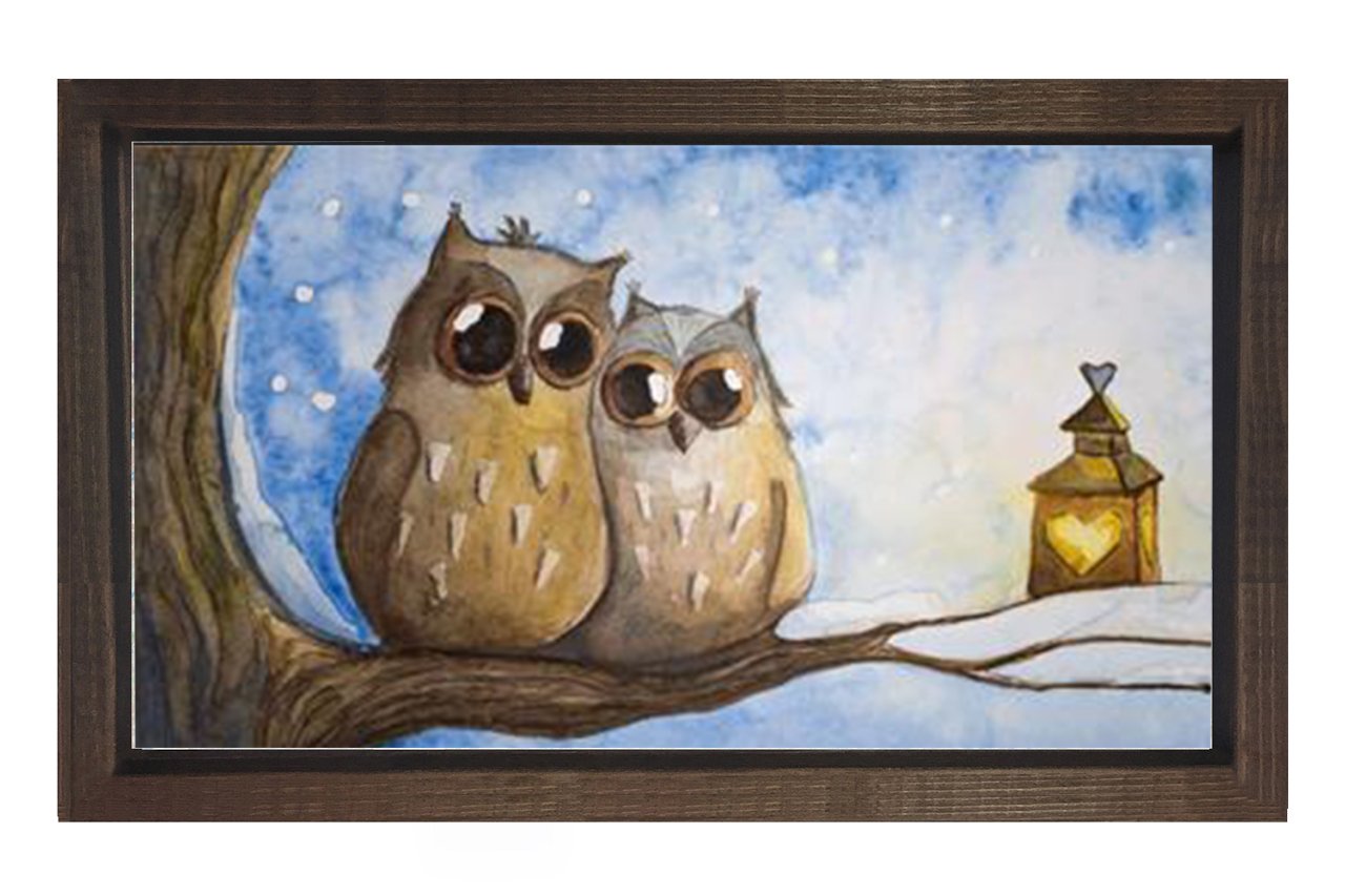 Baykuşlar Tablosu Kahverengi Ahşap Çerçeve - 50x90
