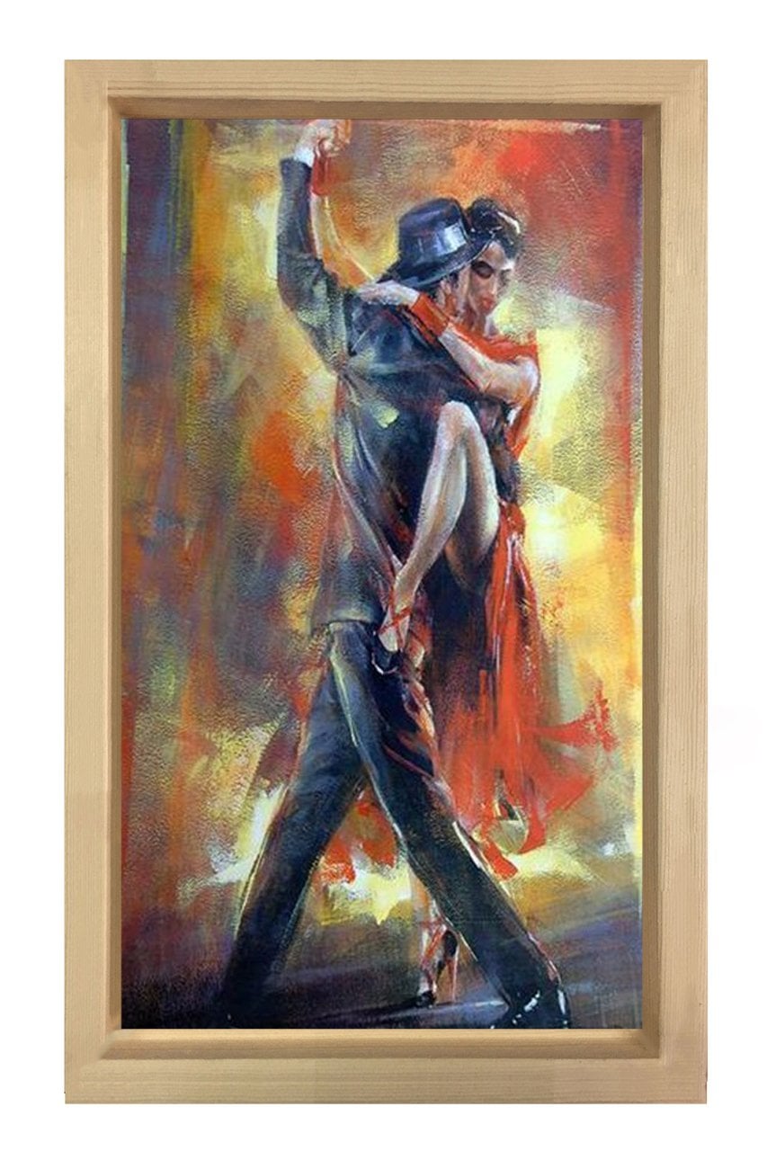 Romantik Tango Tablosu Naturel Ahşap Çerçeve - 45x30