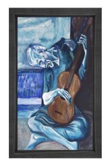 Yaşlı Gitarist Tablosu Siyah Ahşap Çerçeve - 100x200