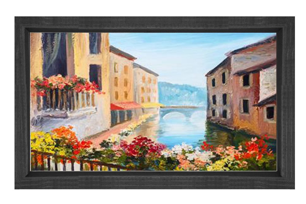 Göl Manzara Reproduksiyon Tablosu Siyah Ahşap - 50x70