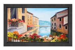 Göl Manzara Reproduksiyon Tablosu Siyah Ahşap - 50x70