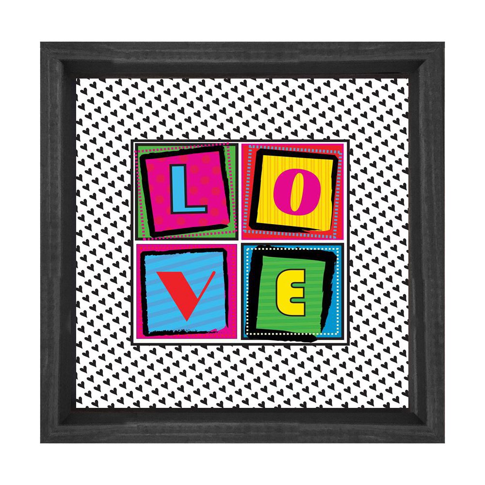 Vintage Love Yazısı Tablosu Siyah Ahşap Çerçeve - 40x40