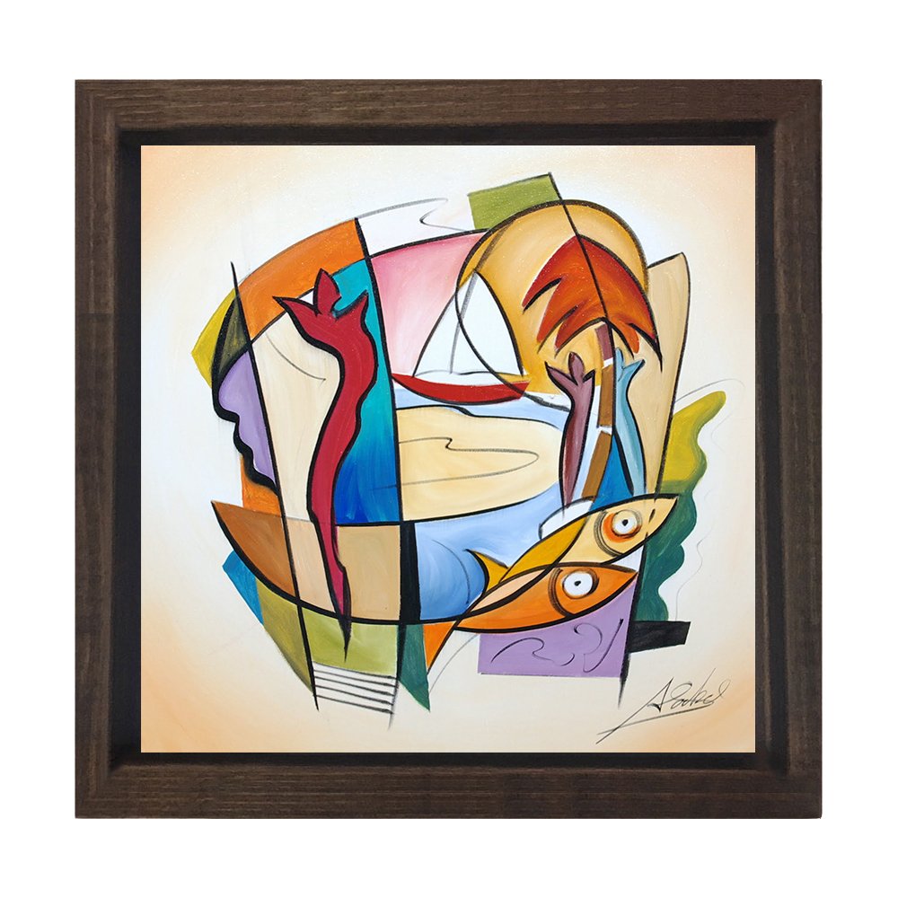 Soyut Tablo Tablosu Kahverengi Ahşap Çerçeve - 40x40