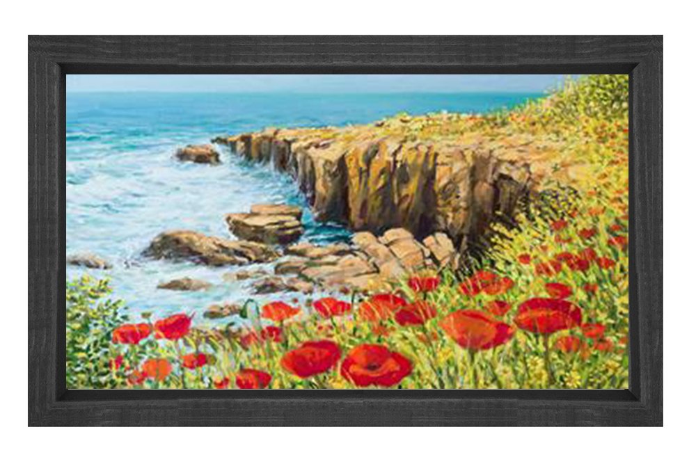 Gelincik Deniz Kıyısı Tablosu Siyah Ahşap - 40x60