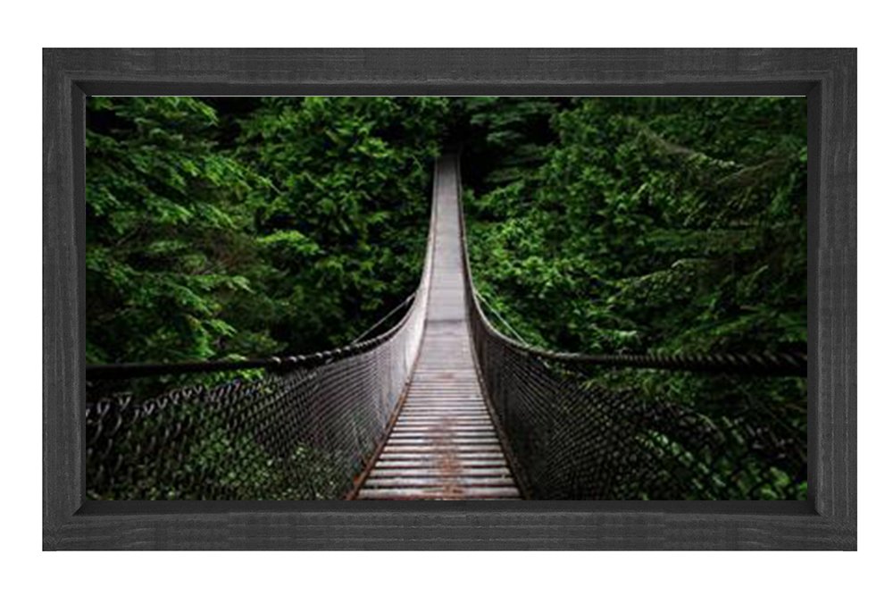 3D Orman Köprü Tablosu Siyah Ahşap Çerçeve - 70x100