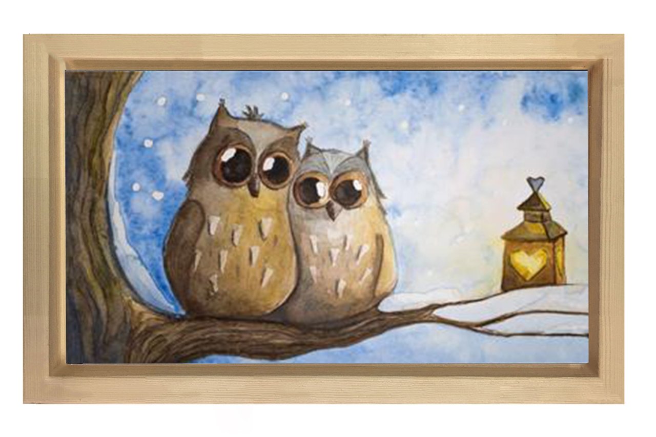 Baykuşlar Tablosu Naturel Ahşap Çerçeve - 100x200