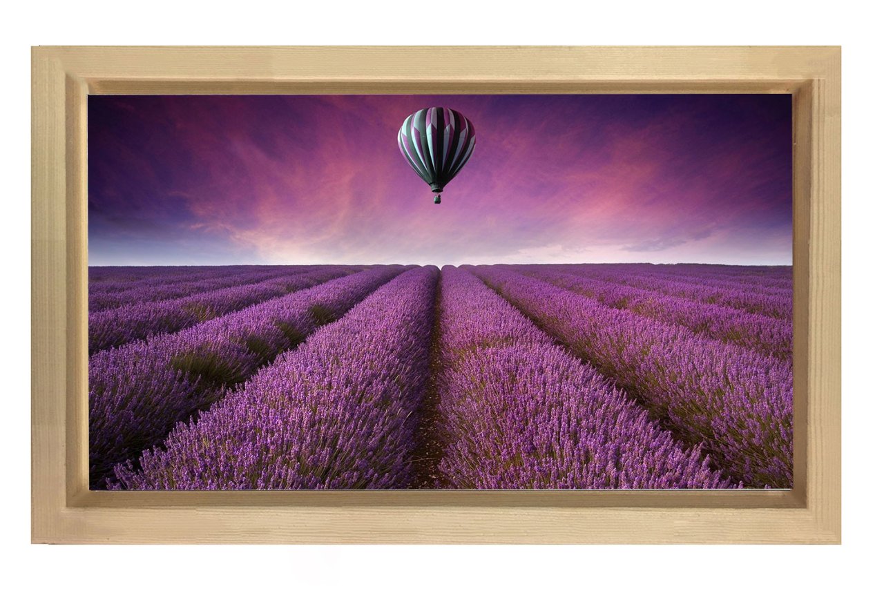 Uçan Balon Ve Lavanta Manzarası Tablosu Naturel Ahşap Çerçeve - 50x90