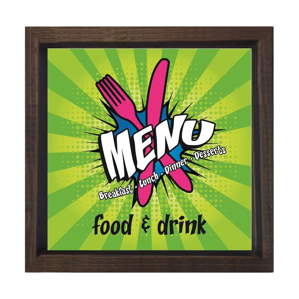 Menu Yemek,İçmek Tablosu Kahverengi Ahşap Çerçeve - 100x100