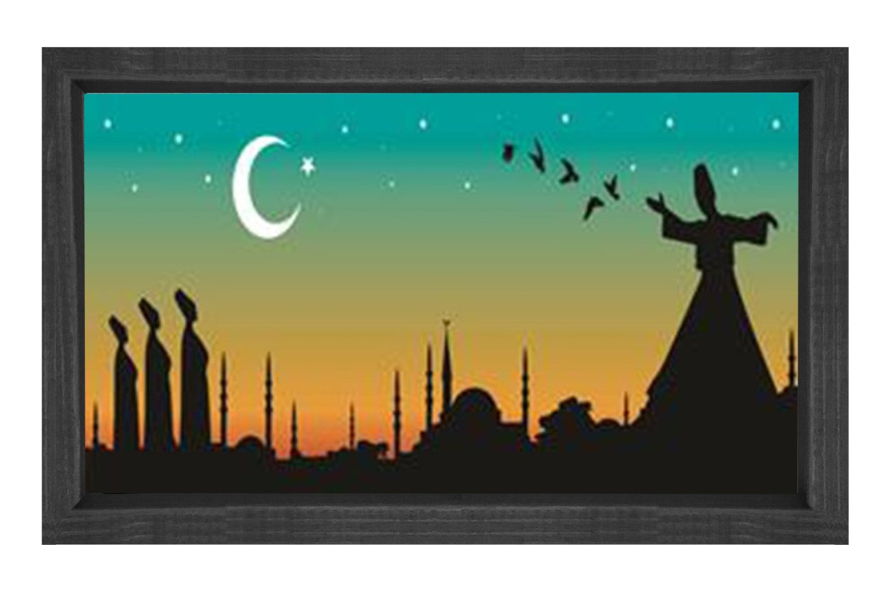 İstanbul Ve Mevleviler Tablosu Siyah Ahşap Çerçeve - 70x100