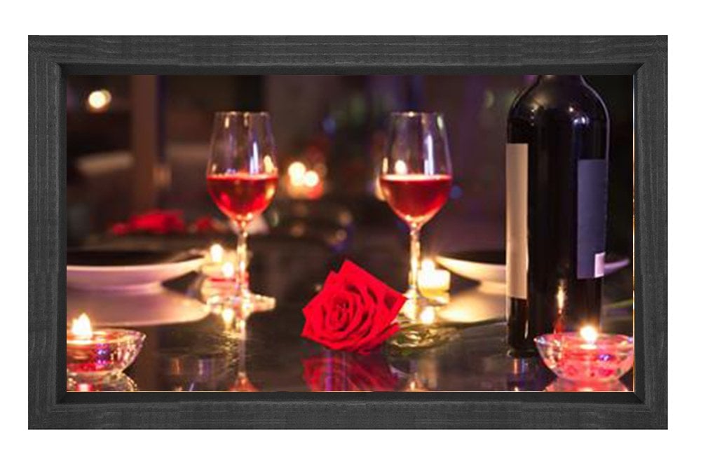 Romantik Masa Ve Şarap Kadehleri Tablosu Siyah Ahşap - 100x150