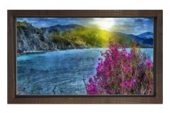 Çiçekli Gece Göl Tablosu Kahverengi Ahşap Çerçeve - 40x60