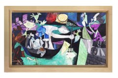 Antibes’te Gece Balık Avı Tablosu Naturel Ahşap - 45x30