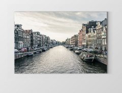 Amsterdam ve Amstel Irmağı Tablosu Çerçevesiz - 45x30