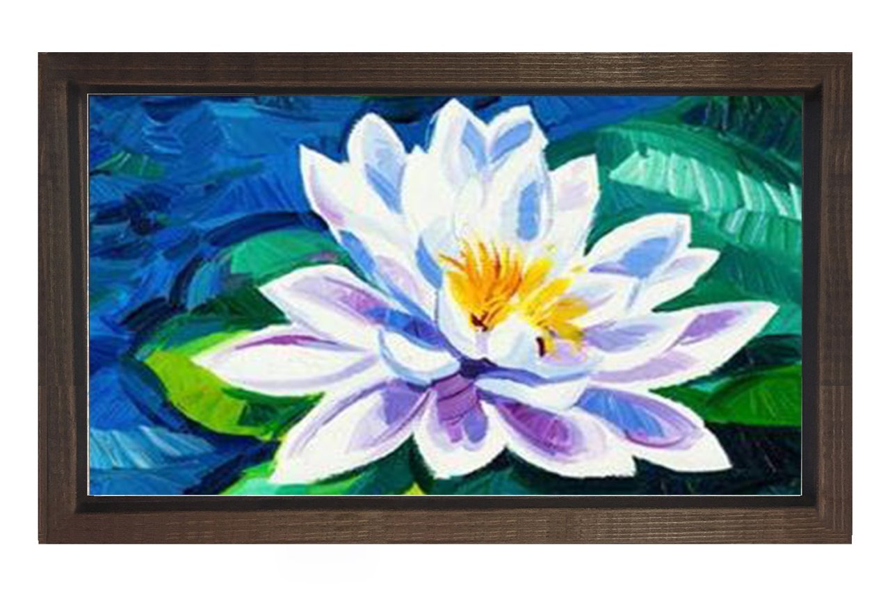 Beyaz Nilüfer Tablosu Kahverengi Ahşap - 50x90