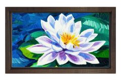 Beyaz Nilüfer Tablosu Kahverengi Ahşap - 50x90