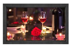 Romantik Masa Ve Şarap Kadehleri Tablosu Siyah Ahşap - 50x70