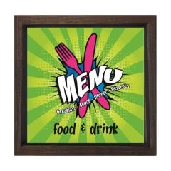 Menu Yemek,İçmek Tablosu Kahverengi Ahşap Çerçeve - 70x70