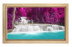 Mor Ağaçlar Ve Şelale Tablosu Naturel Ahşap Çerçeve - 70x100