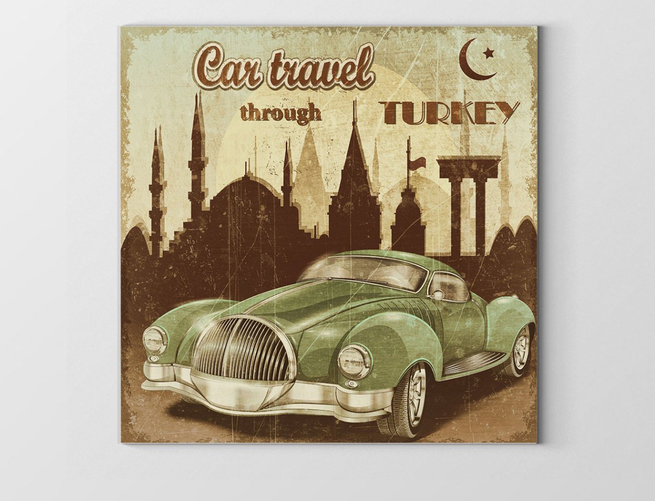 Vintage İstanbul Araba Tablosu Çerçevesiz - 80x80
