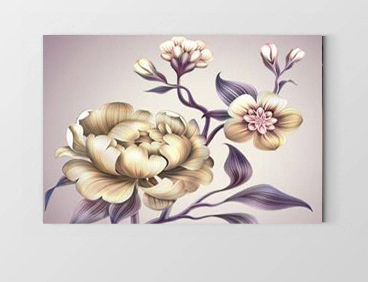 Beyaz Gül Çiçekler Tablosu Çerçevesiz - 45x30
