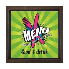 Menu Yemek,İçmek Tablosu Kahverengi Ahşap Çerçeve - 80x80