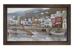 Kayıklar ve Manzara Tablosu Kahverengi Ahşap Çerçeve - 50x90