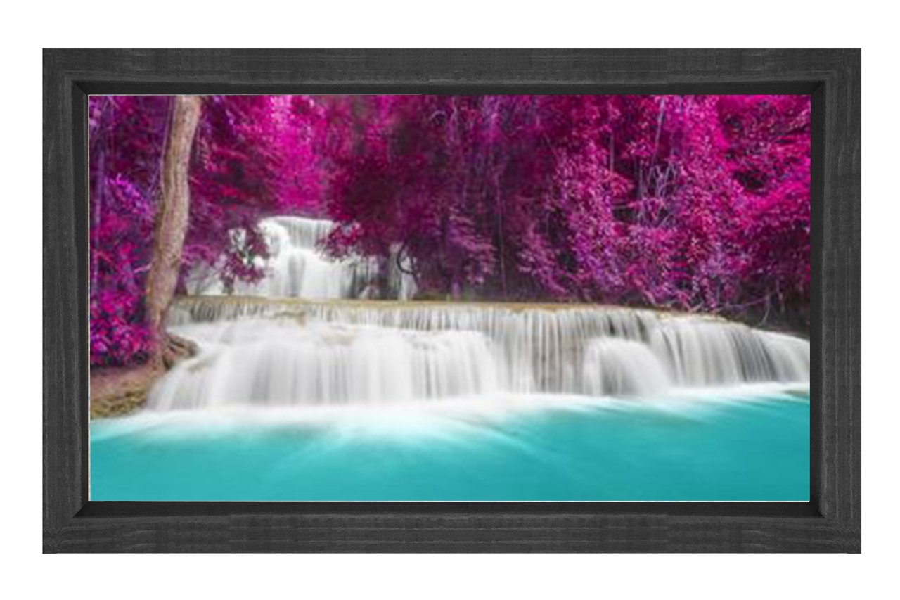Mor Ağaçlar Ve Şelale Tablosu Siyah Ahşap Çerçeve - 100x150
