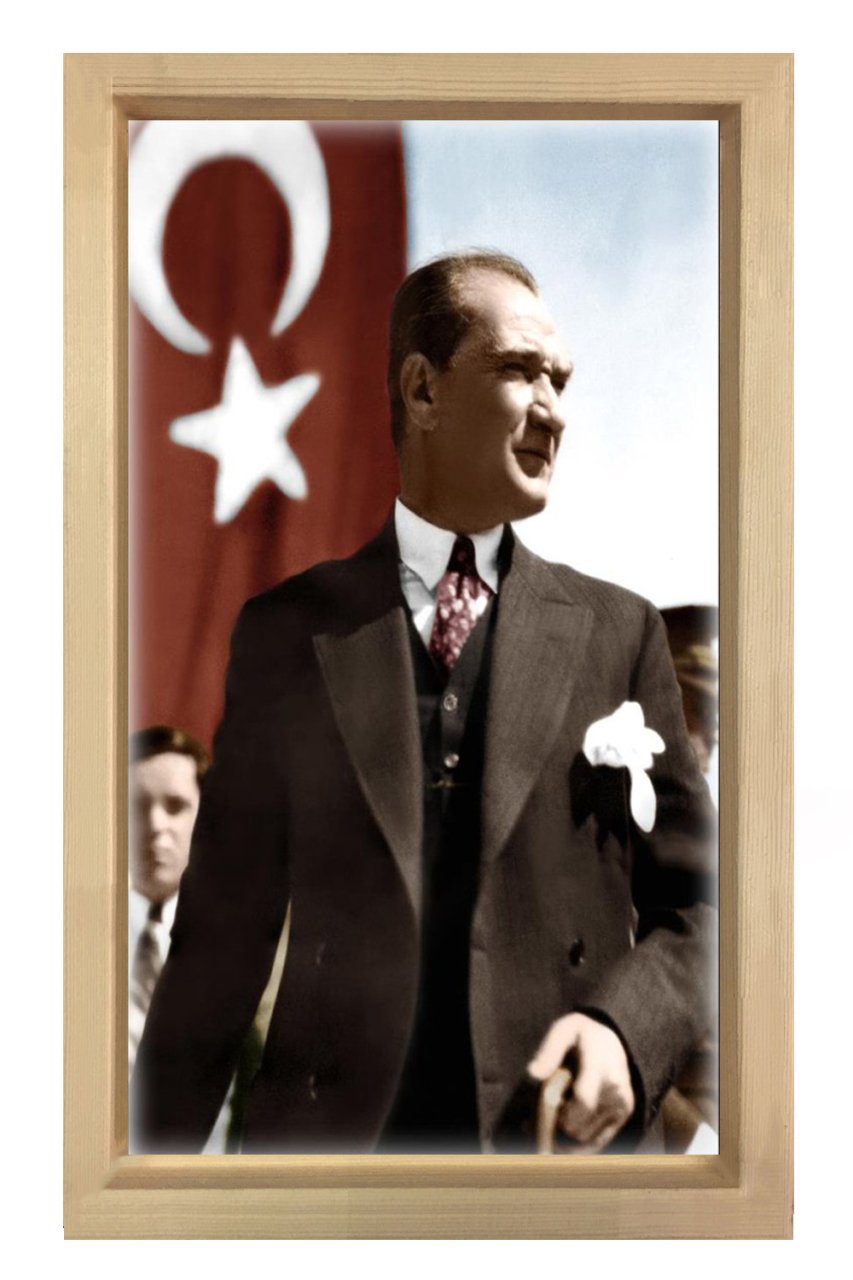 Atatürk Ve Bayrak Tablosu Naturel Ahşap - 70x100