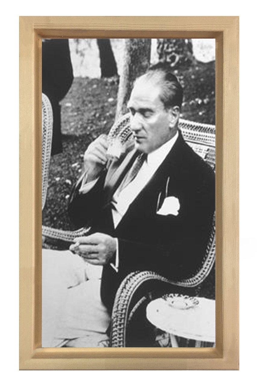 Atatürk Türk kahvesi İçerken Tablosu Naturel Ahşap Çerçeve - 100x200