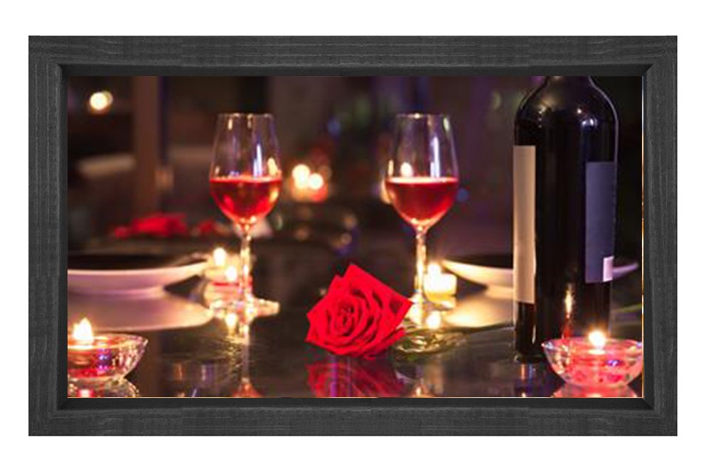 Romantik Masa Ve Şarap Kadehleri Tablosu Siyah Ahşap - 70x100