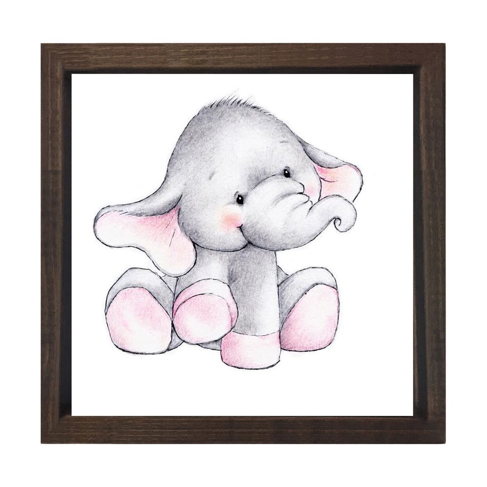 Mutlu Fil Tablosu Kahverengi Ahşap Çerçeve - 50x50